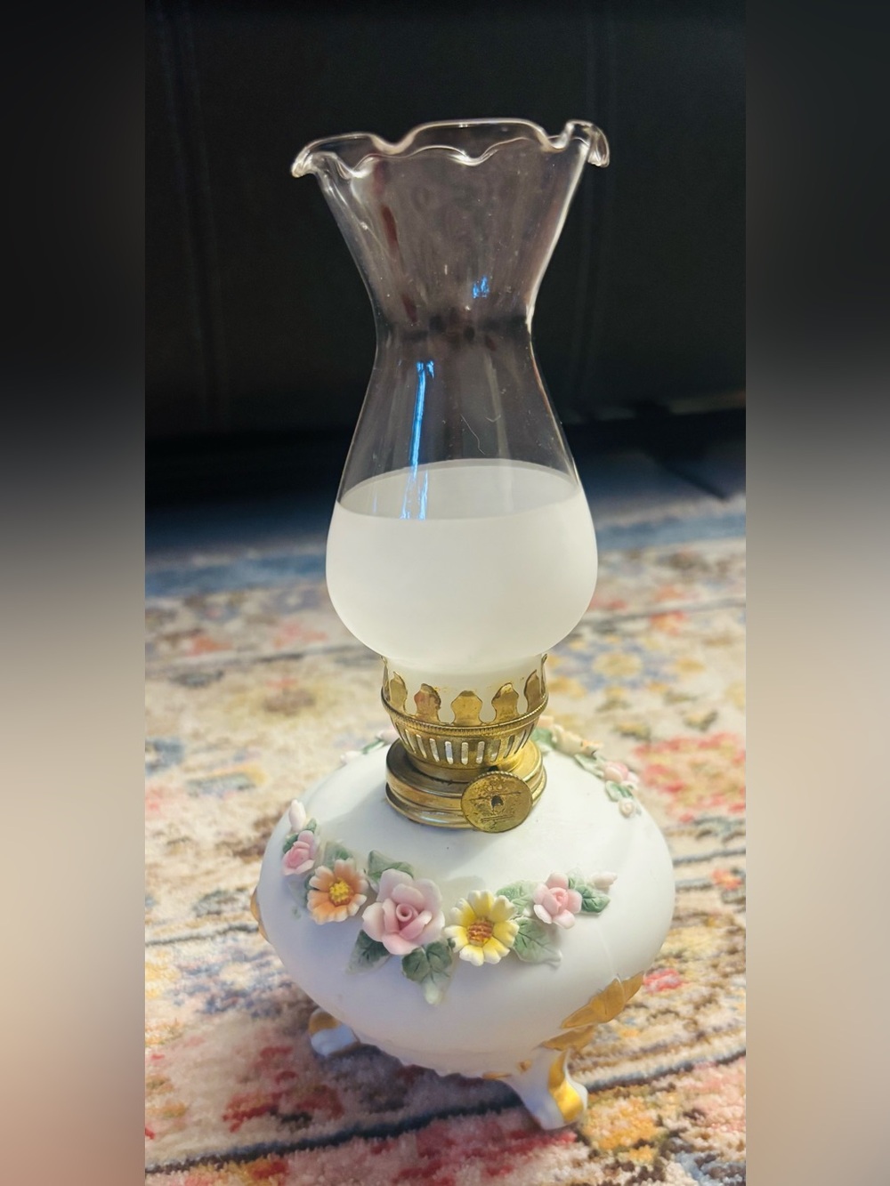 Vintage Lefton China Miniature Porcelain Hurricane Oil Lamp
